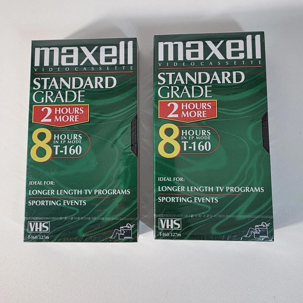 2x Maxell T-160 Standard Grade VHS Video Cassette Tape Standard Grade NEW SEALED